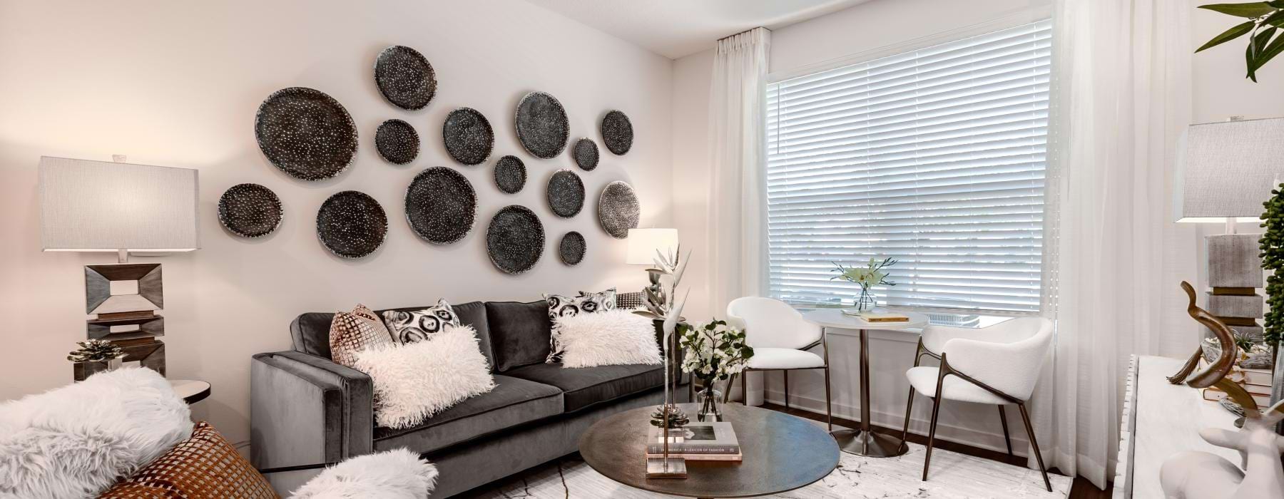 a living room with a couch and a coffee table
